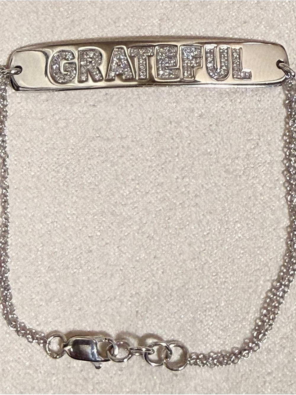 Andrea Groussman 14K White Gold Pave Diamond “Grateful” Bar Bracelet 6”